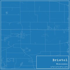 Blueprint US city map of Bristol, Wisconsin.