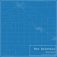 Blueprint US city map of New Holstein, Wisconsin.