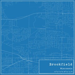Blueprint US city map of Brookfield, Wisconsin.