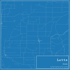 Blueprint US city map of Letts, Iowa.