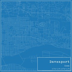 Blueprint US city map of Davenport, Iowa.