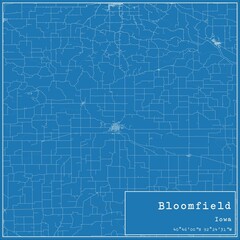 Blueprint US city map of Bloomfield, Iowa.