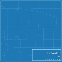 Blueprint US city map of Pulaski, Iowa.