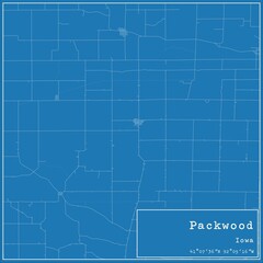 Blueprint US city map of Packwood, Iowa.