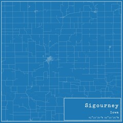 Blueprint US city map of Sigourney, Iowa.