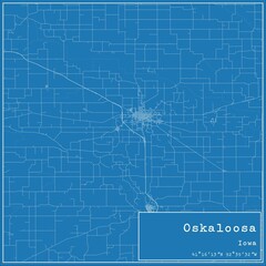 Blueprint US city map of Oskaloosa, Iowa.