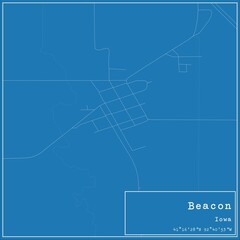 Blueprint US city map of Beacon, Iowa.