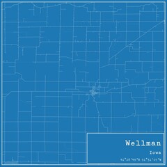 Blueprint US city map of Wellman, Iowa.