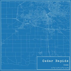 Blueprint US city map of Cedar Rapids, Iowa.