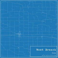 Blueprint US city map of West Branch, Iowa.