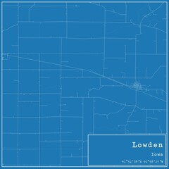 Blueprint US city map of Lowden, Iowa.