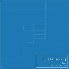 Blueprint US city map of Prairieburg, Iowa.