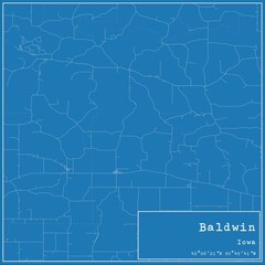 Blueprint US city map of Baldwin, Iowa.