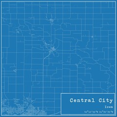 Blueprint US city map of Central City, Iowa.