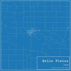 Blueprint US city map of Belle Plaine, Iowa.