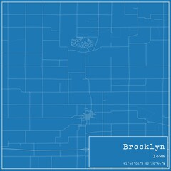 Blueprint US city map of Brooklyn, Iowa.