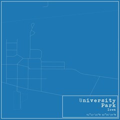 Blueprint US city map of University Park, Iowa.