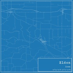 Blueprint US city map of Eldon, Iowa.