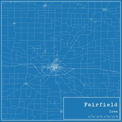 Blueprint US city map of Fairfield, Iowa.