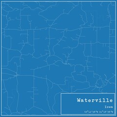 Fototapeta premium Blueprint US city map of Waterville, Iowa.