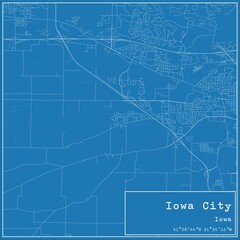 Blueprint US city map of Iowa City, Iowa.