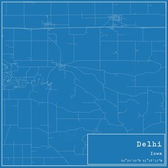 Blueprint US city map of Delhi, Iowa.