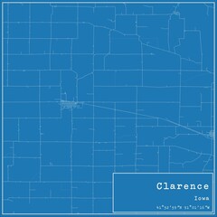 Blueprint US city map of Clarence, Iowa.