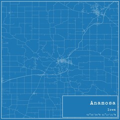 Blueprint US city map of Anamosa, Iowa.