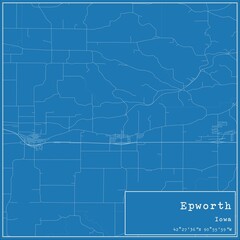 Blueprint US city map of Epworth, Iowa.