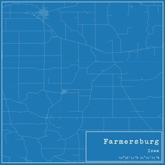 Blueprint US city map of Farmersburg, Iowa.