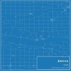 Blueprint US city map of Amana, Iowa.