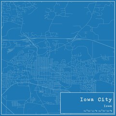 Blueprint US city map of Iowa City, Iowa.