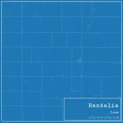Blueprint US city map of Randalia, Iowa.