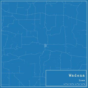 Blueprint US city map of Wadena, Iowa.