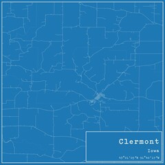 Blueprint US city map of Clermont, Iowa.