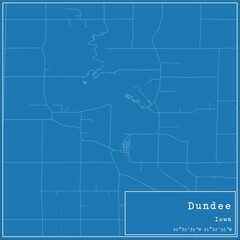 Blueprint US city map of Dundee, Iowa.
