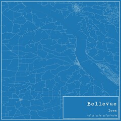 Blueprint US city map of Bellevue, Iowa.