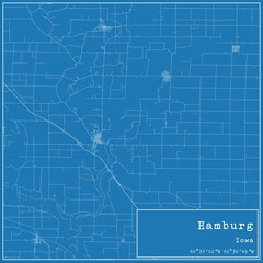 Blueprint US city map of Hamburg, Iowa.