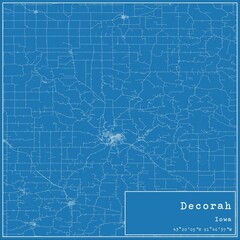 Blueprint US city map of Decorah, Iowa.