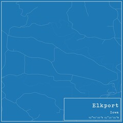 Blueprint US city map of Elkport, Iowa.