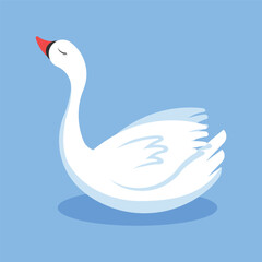 White swan on a blue background. Vector illustration in flat style.