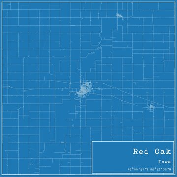 Fototapeta Blueprint US city map of Red Oak, Iowa.