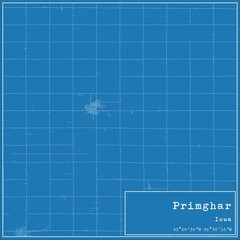Blueprint US city map of Primghar, Iowa.