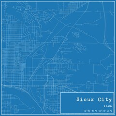 Blueprint US city map of Sioux City, Iowa.