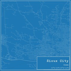 Blueprint US city map of Sioux City, Iowa.