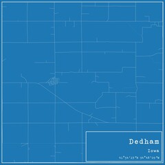 Blueprint US city map of Dedham, Iowa.