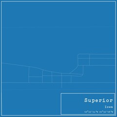 Blueprint US city map of Superior, Iowa.