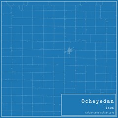 Blueprint US city map of Ocheyedan, Iowa.