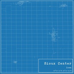 Blueprint US city map of Sioux Center, Iowa.