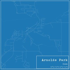 Blueprint US city map of Arnolds Park, Iowa.